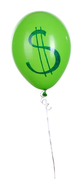 Grön en ballong med visar dollar isolerad på vit — Stockfoto