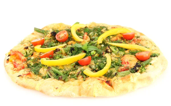 Sabrosa pizza vegetariana, aislada en blanco —  Fotos de Stock