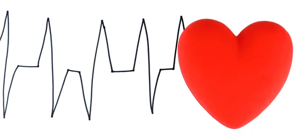 Cuore su fondo cardiogramma, isolato su fondo bianco — Foto Stock