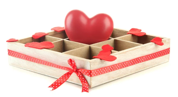 Heart in wooden casket, isolated on white background — Stock Photo, Image