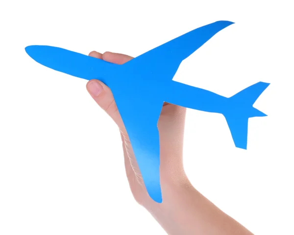 Zabawka samolot w ręku na białym tle — Zdjęcie stockowe