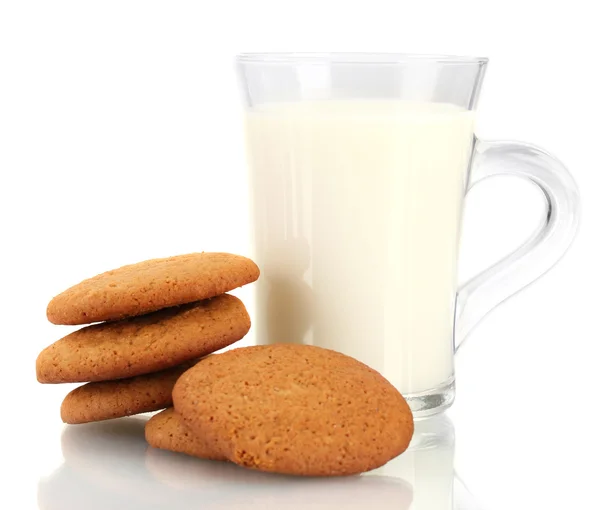 Ginger cookies and milk in glass isolated on white — Stock Photo, Image