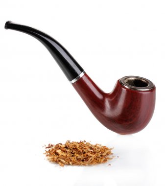 Smoking pipe and tobacco isolated on white