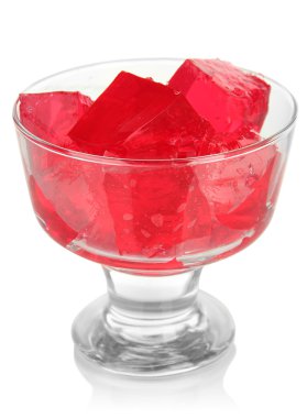 Tasty jelly cubes in bowl isolated on white clipart