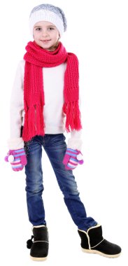 güzel küçük bir kız üzerinde beyaz izole