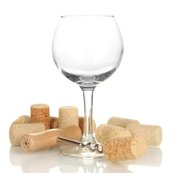 Wineglass and corks isolated on white — Stock Photo, Image