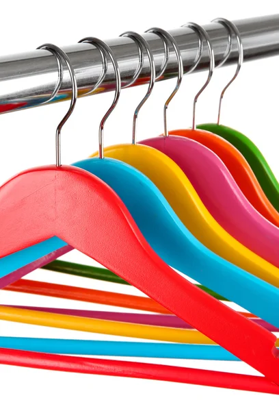 Colorful clothes hangers isolated on white — Stock Photo, Image