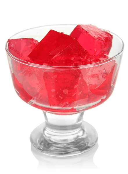 Tasty jelly cubes in bowl isolated on white — Stock Photo, Image