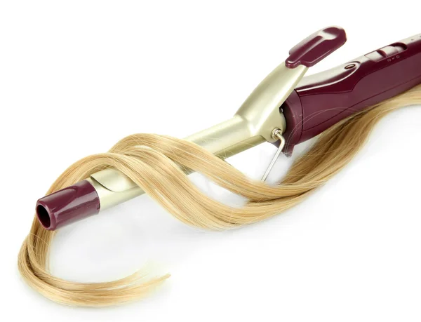 Kudrnaté blond vlasy s kulmou izolované na bílém — Stock fotografie
