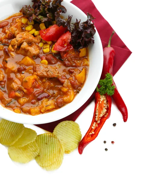 Chili Mais Carne - traditionelles mexikanisches Essen, isoliert auf weiß — Stockfoto