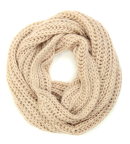 Warm knitted scarf isolated on white