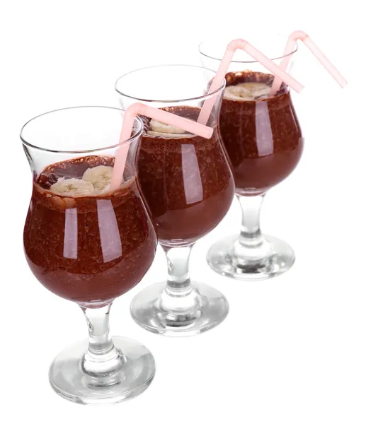 Cocktails with banana and chocolate isolated on white — Stock Photo, Image