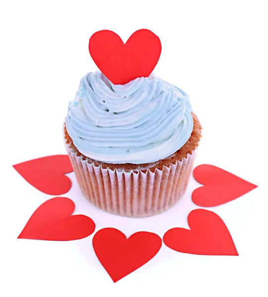 Leckere Cupcake mit Buttercreme, isoliert auf weiß — Stockfoto