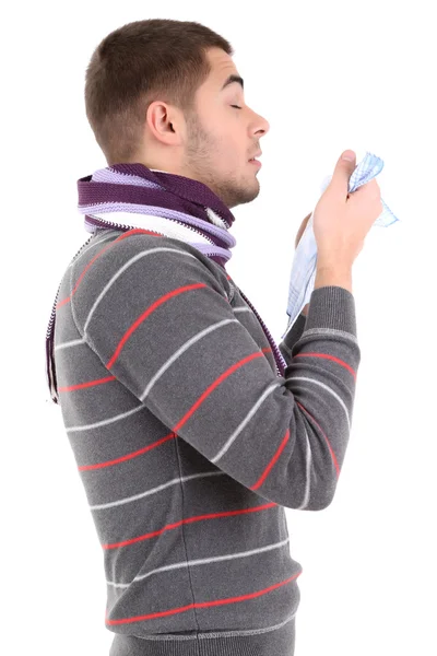 Joven enfermo, aislado en blanco — Foto de Stock