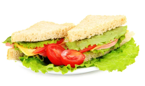 Sandwichs frais et savoureux sur assiette isolée sur fond blanc — Photo
