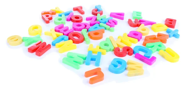 Colorful magnetic letters isolated on white — Stock Photo, Image