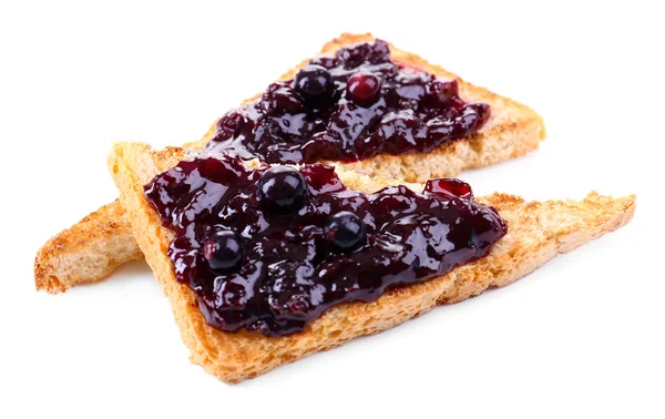 Delicious toast with jam isolated on white — Stock Photo, Image