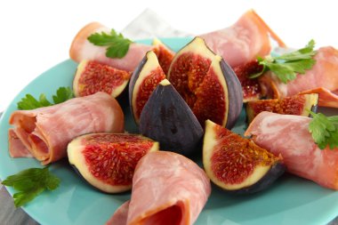 beyaz izole jambon ile lezzetli incir