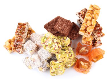 beyaz izole lezzetli oryantal tatlılar (Türk lokumu)