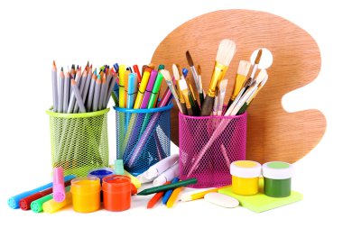 Composition of various creative tools isolated on white clipart
