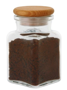 kavanozun üzerine beyaz izole çözünür kahve