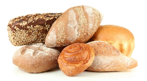 Композиція з хлібом і рулетами, ізольована на білому — стокове фото