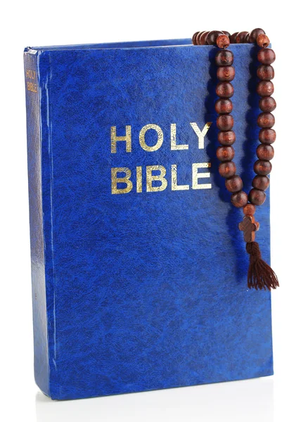 Bíblia com cruz isolada no branco — Fotografia de Stock