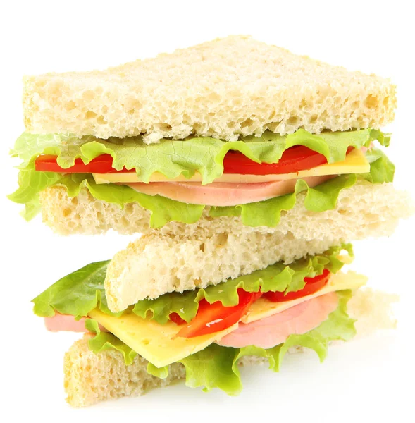 Fresh and tasty sandwiches isolated on white — Stock Photo, Image