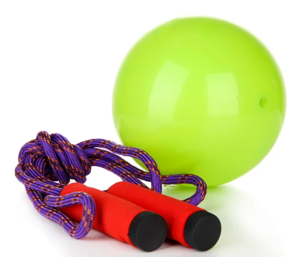 亮绿色的球和孤立的白色衬底上的绳子 — 图库照片