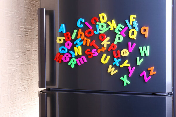 Colorful magnetic letters on refrigerator