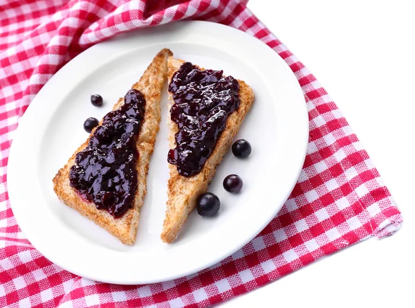 Delicioso brinde com geléia na placa de close-up — Fotografia de Stock