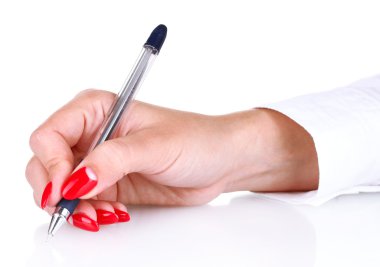 el ile üzerine beyaz izole kalem imzalama