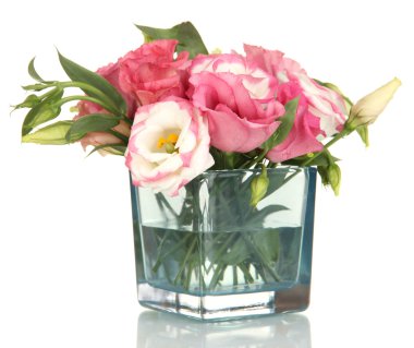 eustoma üzerinde beyaz izole Vazoda Çiçekler buket