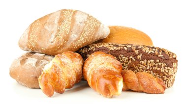 ekmek ve rulolar, üzerinde beyaz izole kompozisyonu