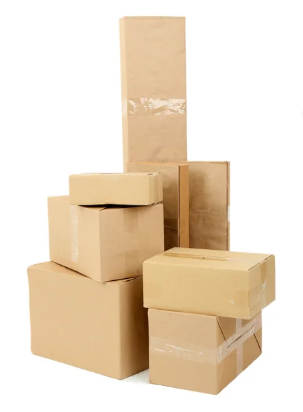 Diferentes cajas de cartón aisladas en blanco — Foto de Stock