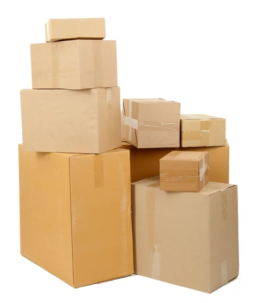 Different cardboard boxes isolated on white — Stock Photo, Image