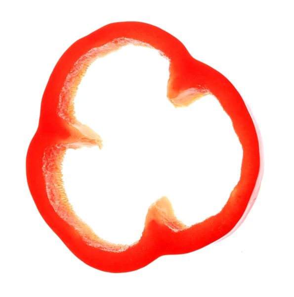 Φέτα φρέσκο κόκκινο πιπέρι που απομονώνονται σε λευκό — Φωτογραφία Αρχείου