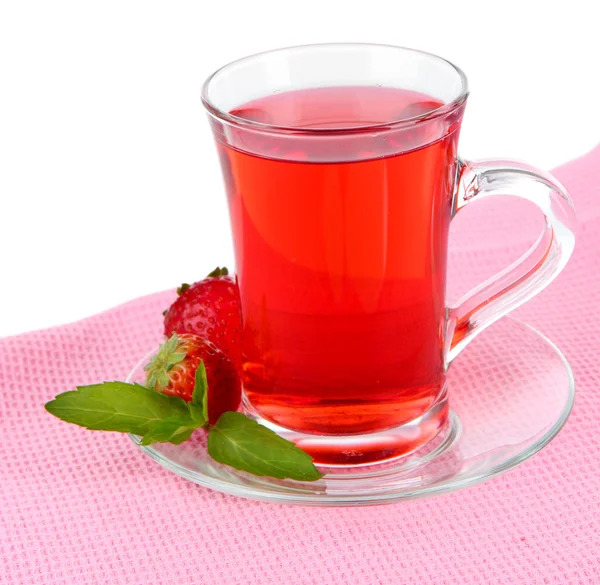 Finom strawberry tea tábla fehér háttér — Stock Fotó