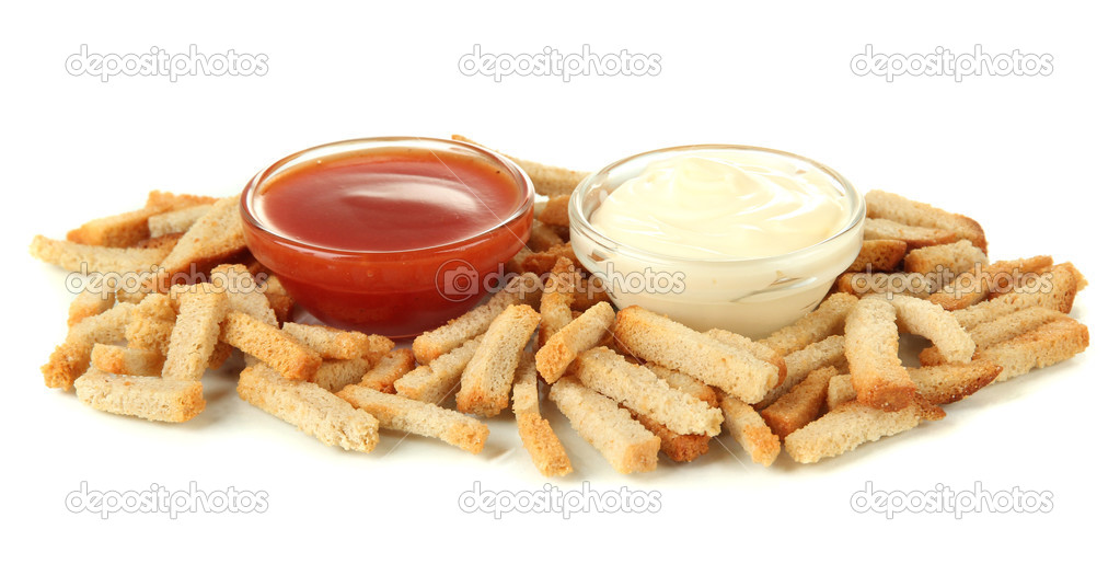 Crackers and sauces, isolated on white