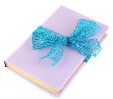 kitap üzerinde beyaz izole renk kurdele ile sarılmış.