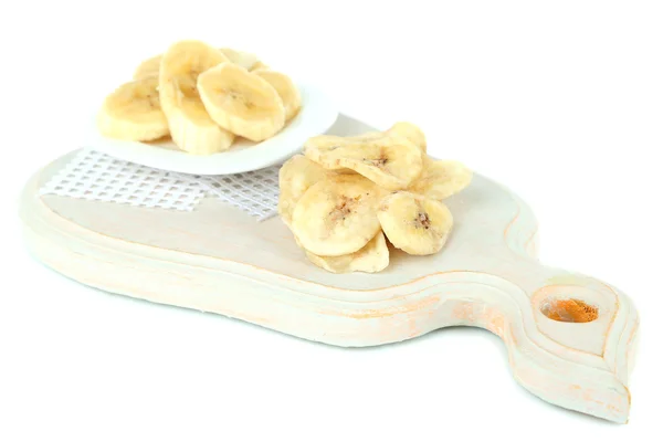 Rodajas de plátano frescas y secas, aisladas sobre blanco —  Fotos de Stock