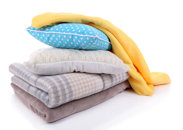 Colorful pillows and plaids isolated on white — Stock Photo, Image