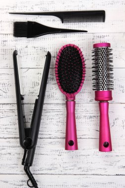 kuaförlük araçlarda Beyaz ahşap masa yakın çekim