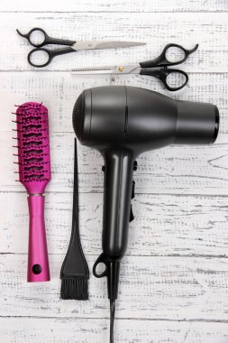 kuaförlük araçlarda Beyaz ahşap masa yakın çekim