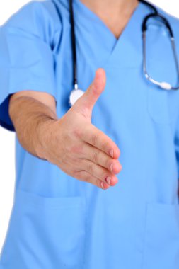 Genç erkek doktor beyazı izole etti.