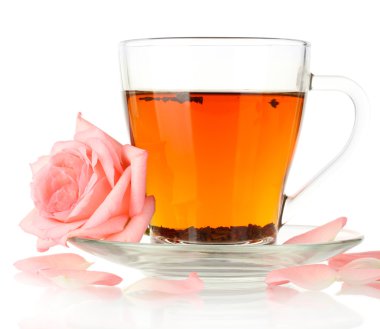 Gül desenli beyaz izole çay