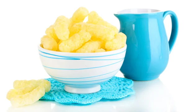 Air corn sticks in bowl isolated on white — Stock Photo, Image
