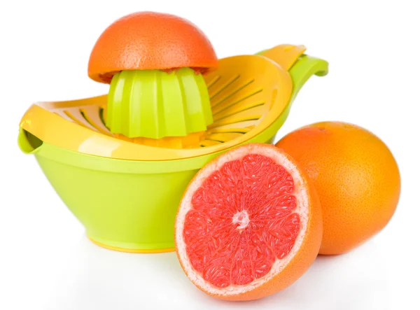 Citruspress och grapefrukt isolerad på vit — Stockfoto