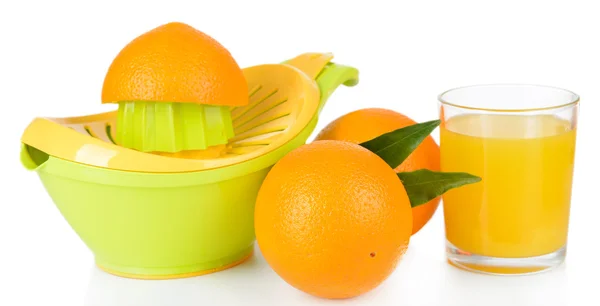 Citrus press and oranges isolated on white — Stock Photo, Image