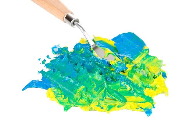 Painting palette knife with paint isolated on white — Stock Photo, Image